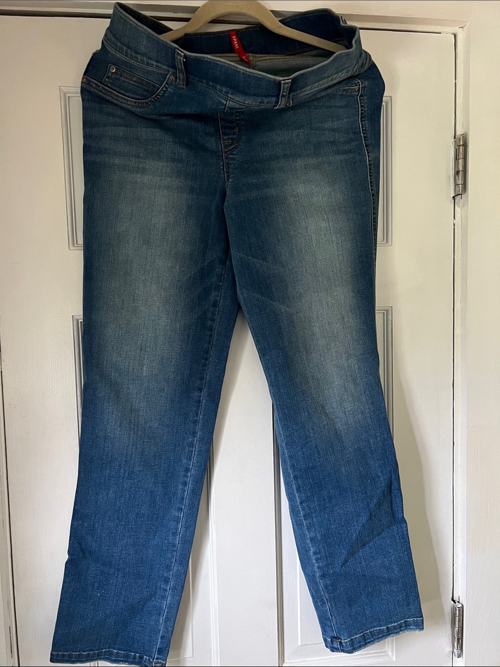 SPANX Straight-Leg Mid Blue Stretch Jeans